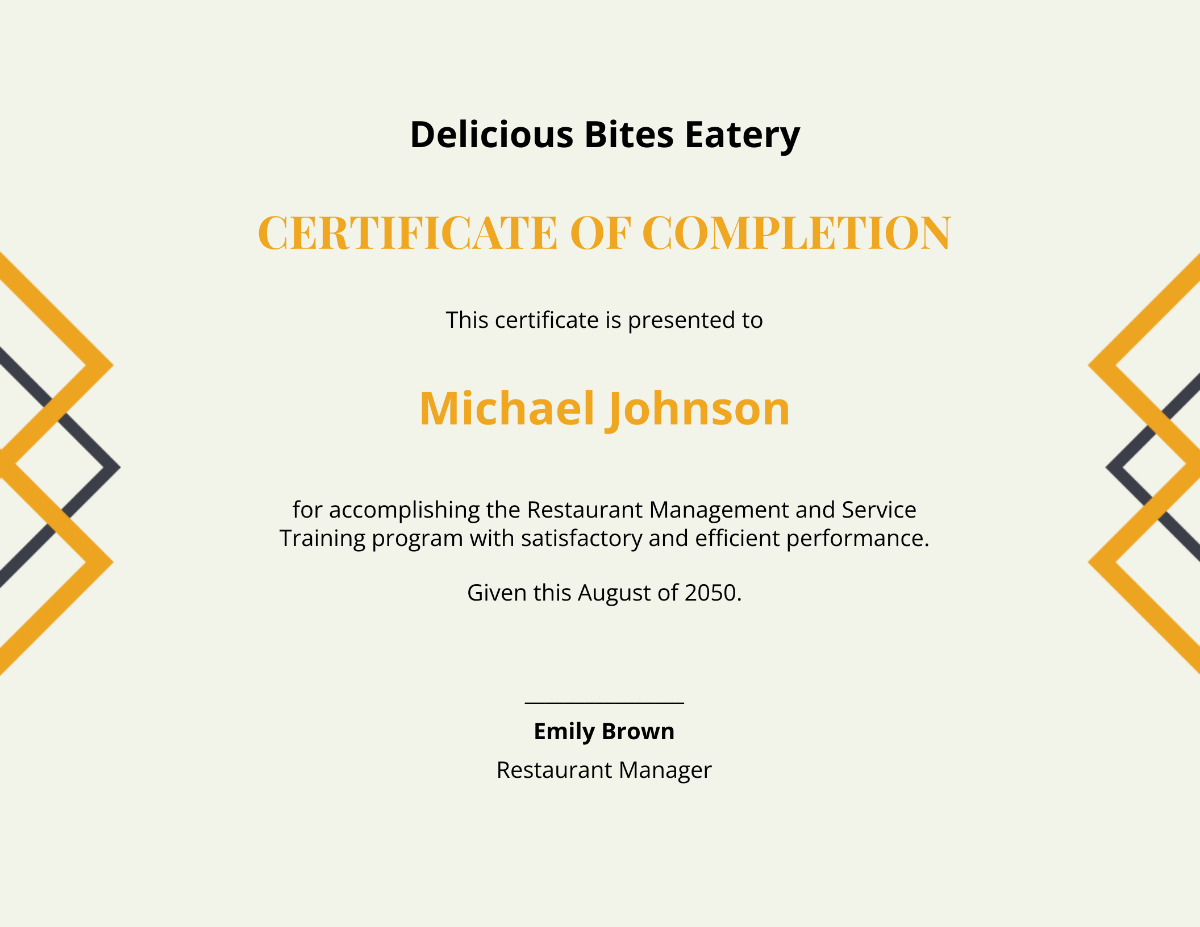 Restaurant Experience Certificate