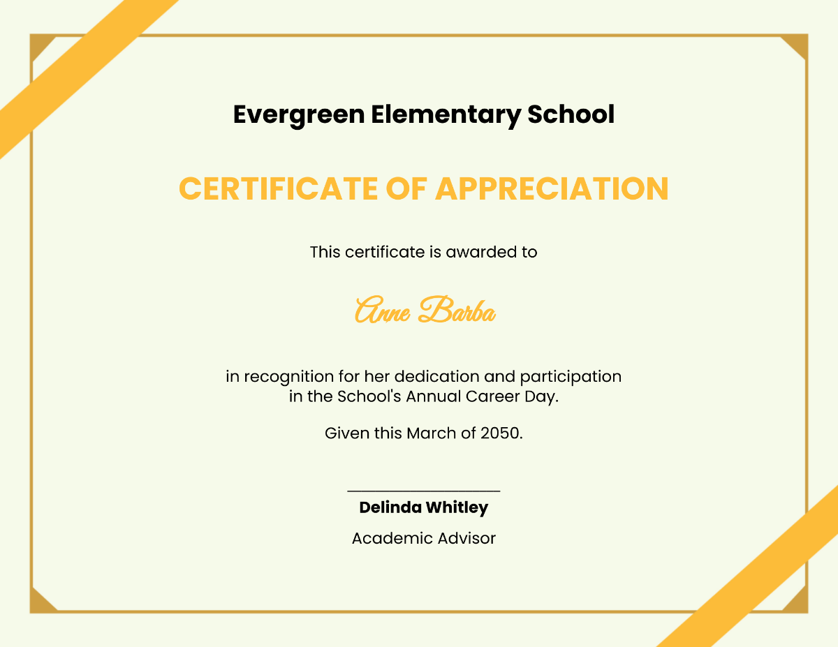 School appreciation certificate