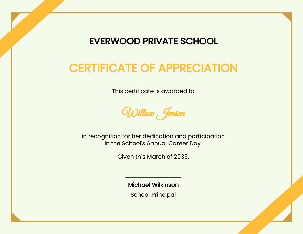 School appreciation certificate Template