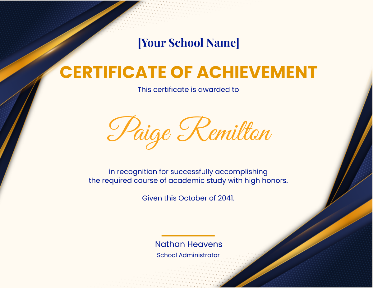 High School Achievement Certificate Template