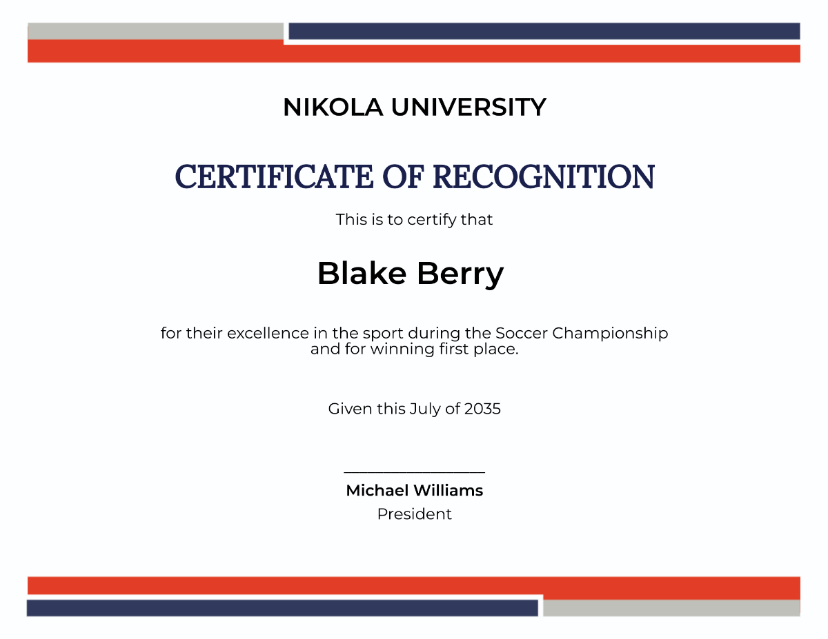 Soccer Excellence Certification Template