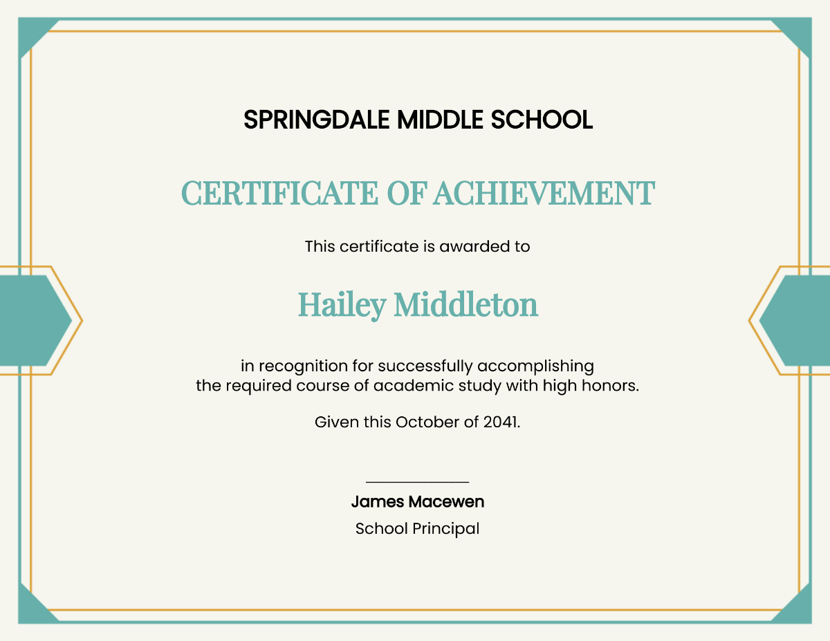 Middle School Certification Template