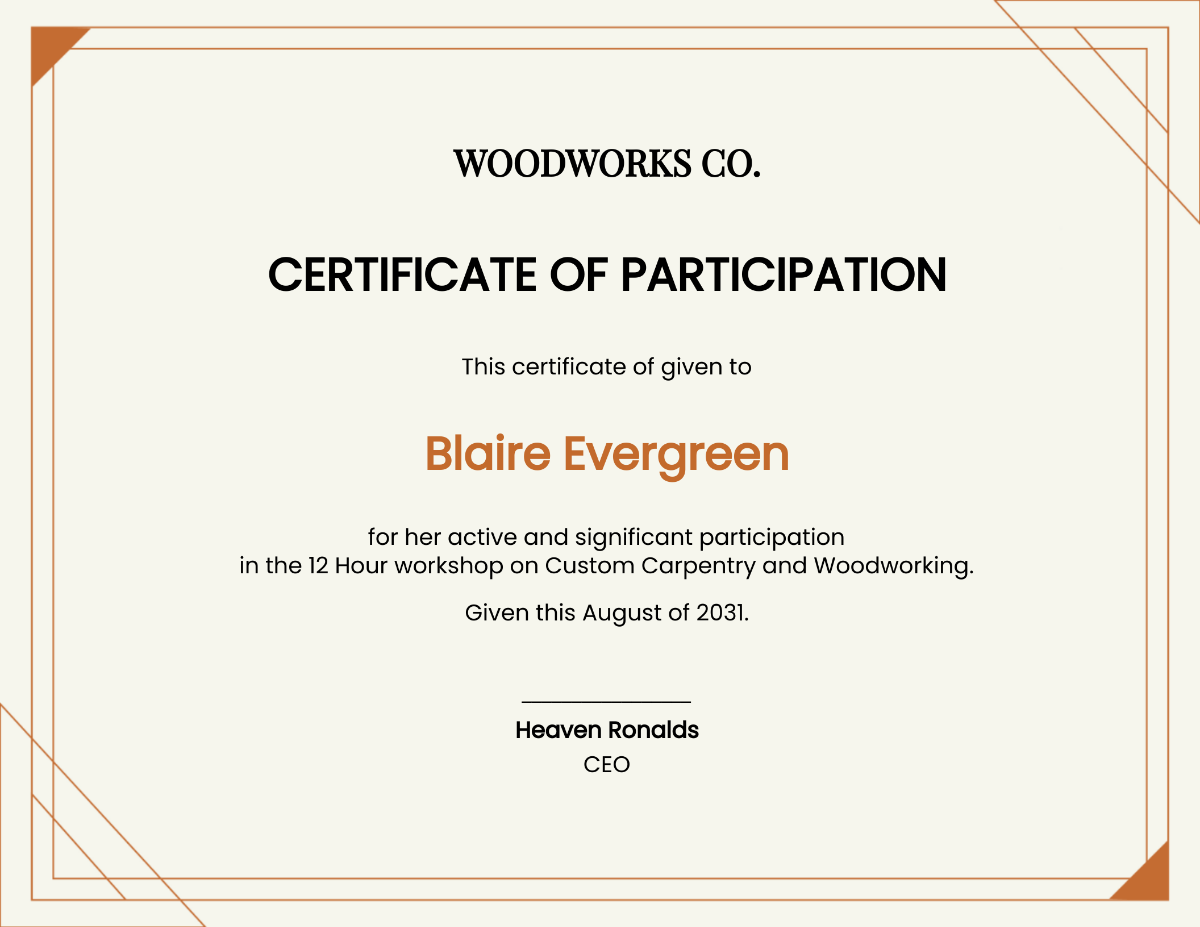 Workshop Participation Certificate Template