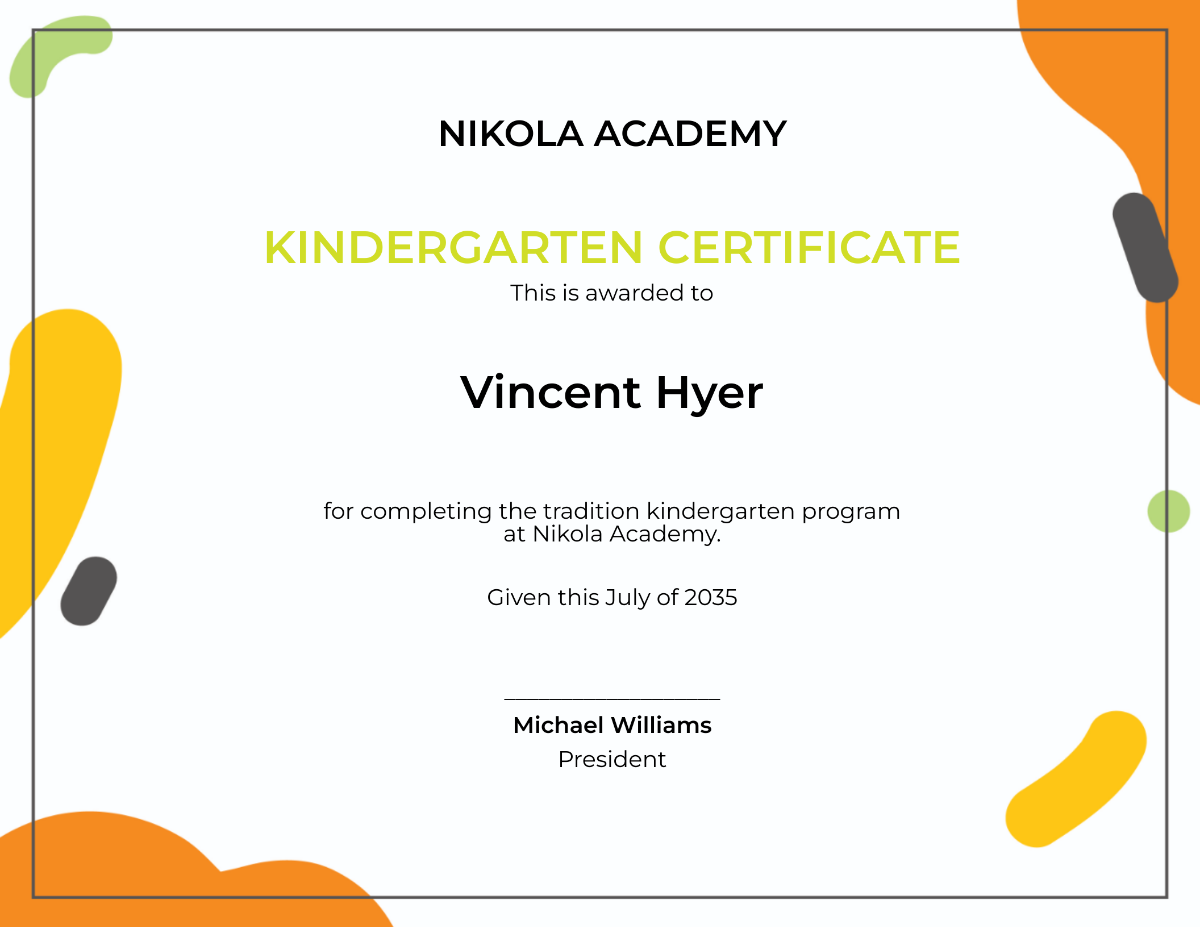 Kindergarten Certificate of Achievement Template