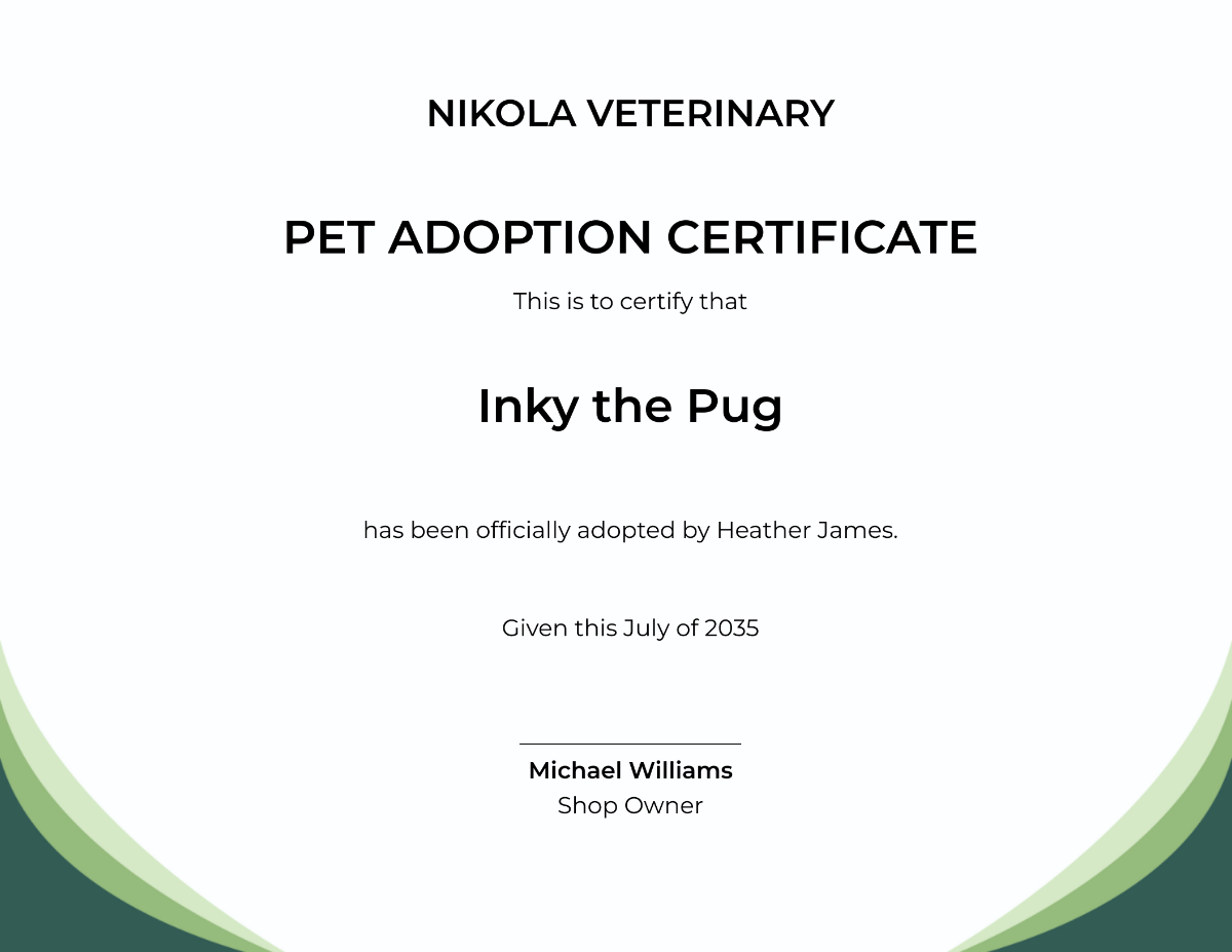 Editable Pet Adoption Certificate Template