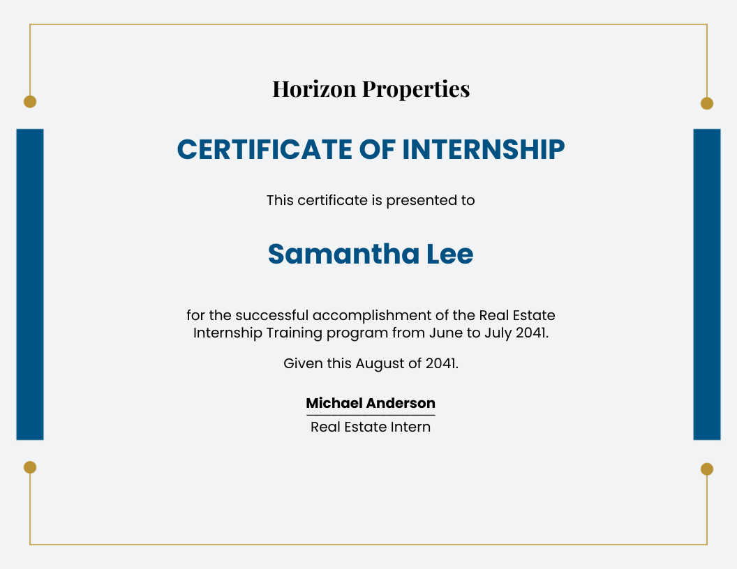 Real estate internship certificate