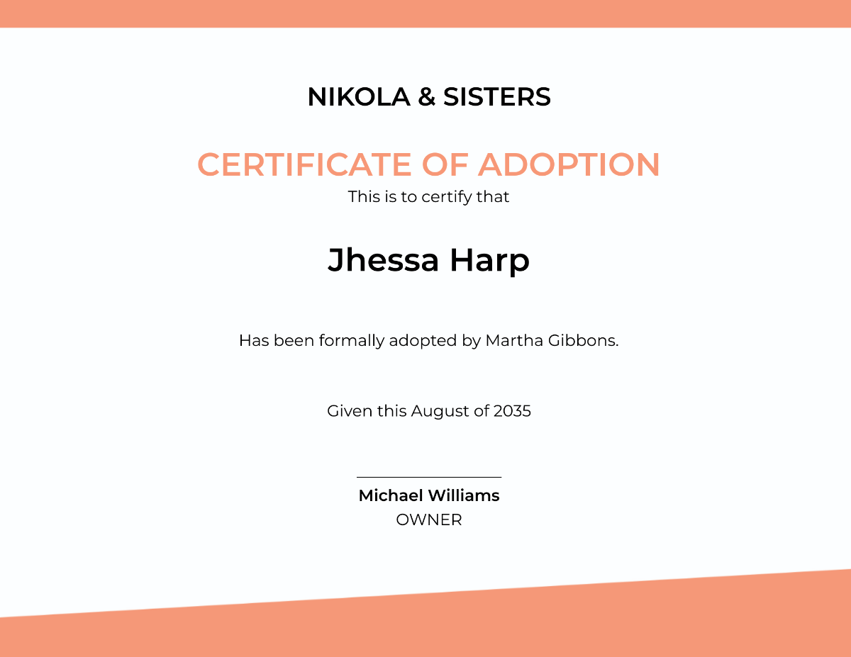 Baby Adoption Certificate Template