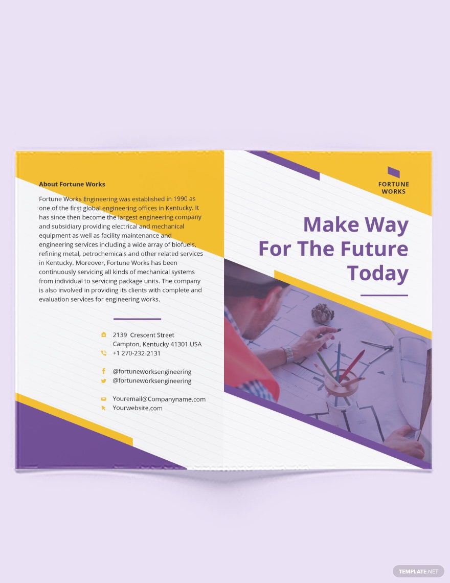 Manufacturing Engineering Bi-Fold Brochure Template in Word, Google Docs, Illustrator, PSD, Apple Pages, Publisher, InDesign