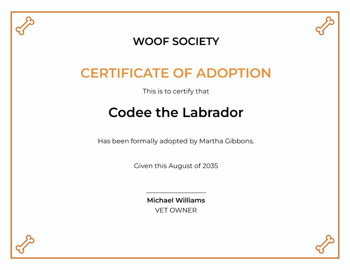 Editable Dog Adoption Certificate Template