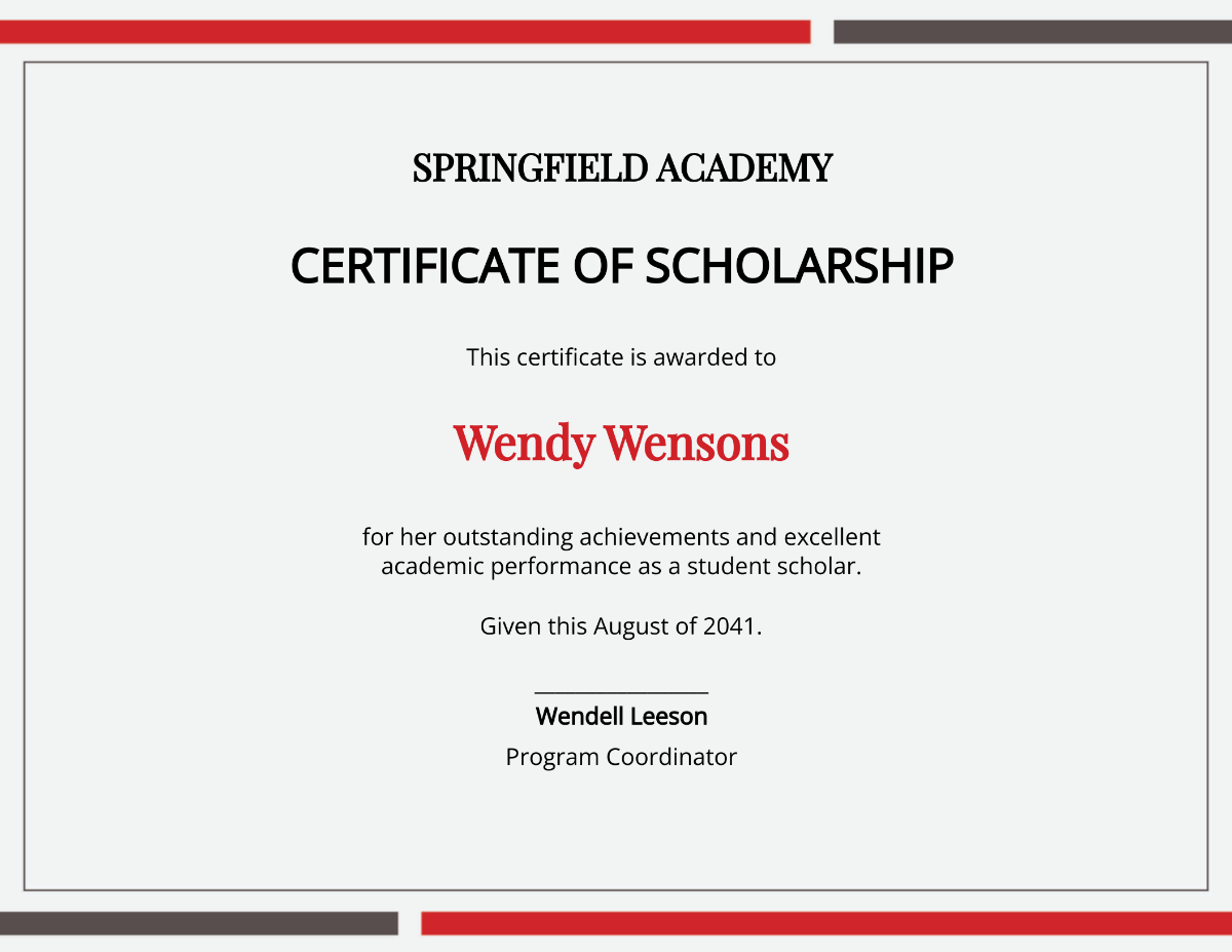 Printable Scholarship Certificate