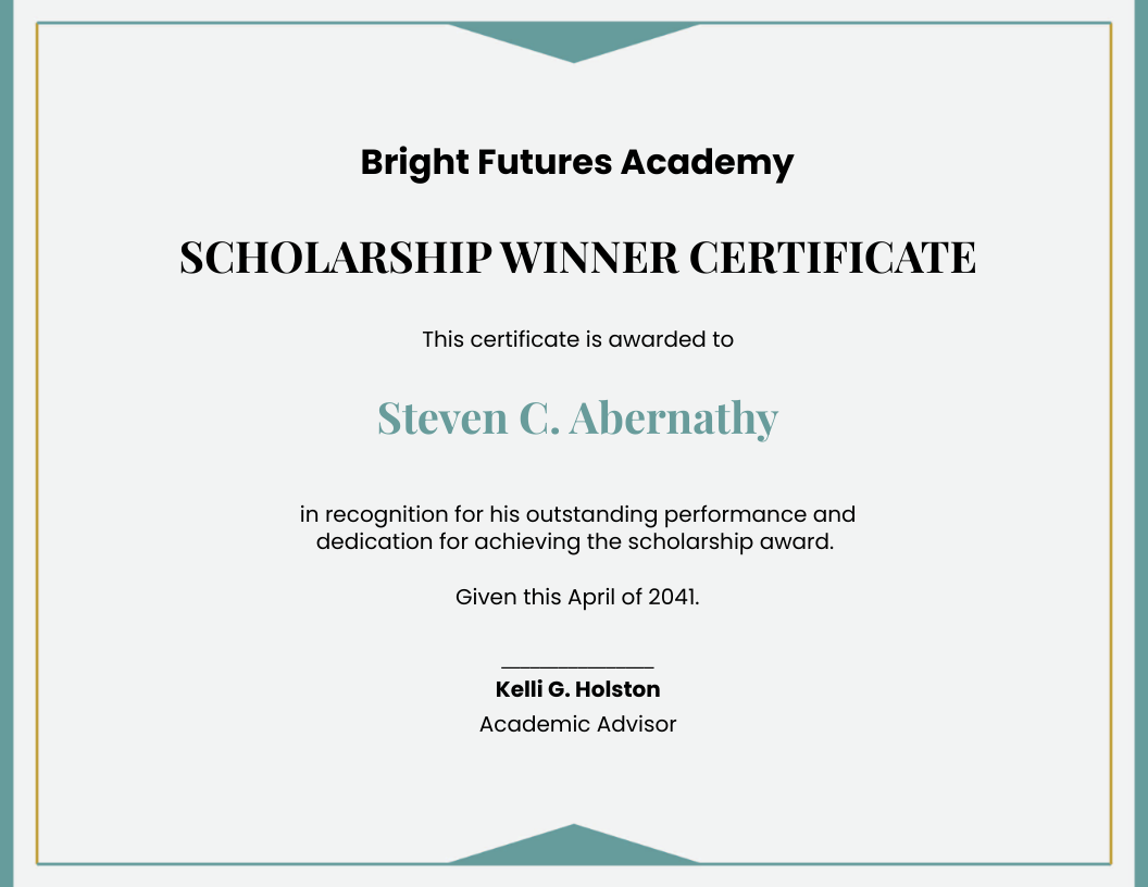 Scholarship Winner Certificate