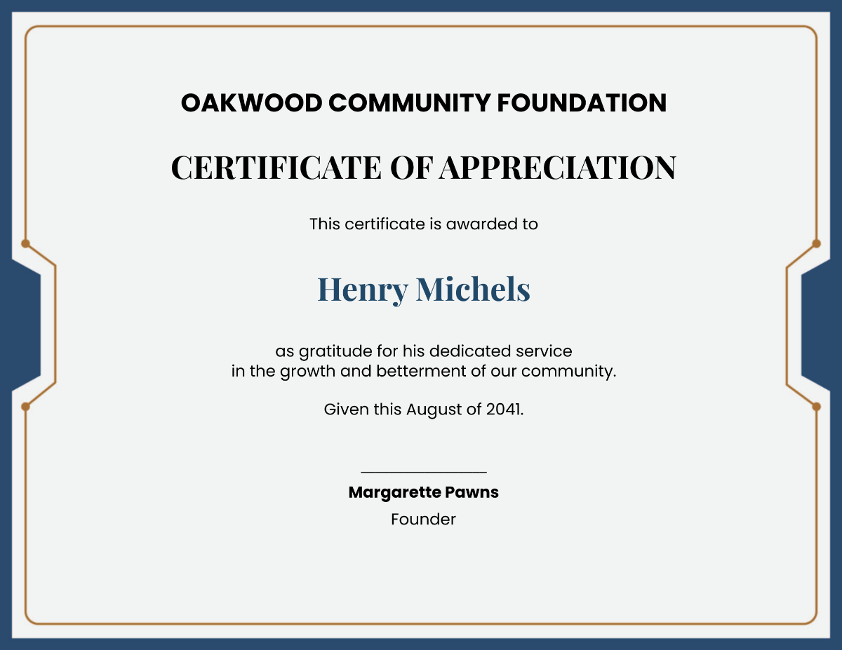 service certificate of appreciation
