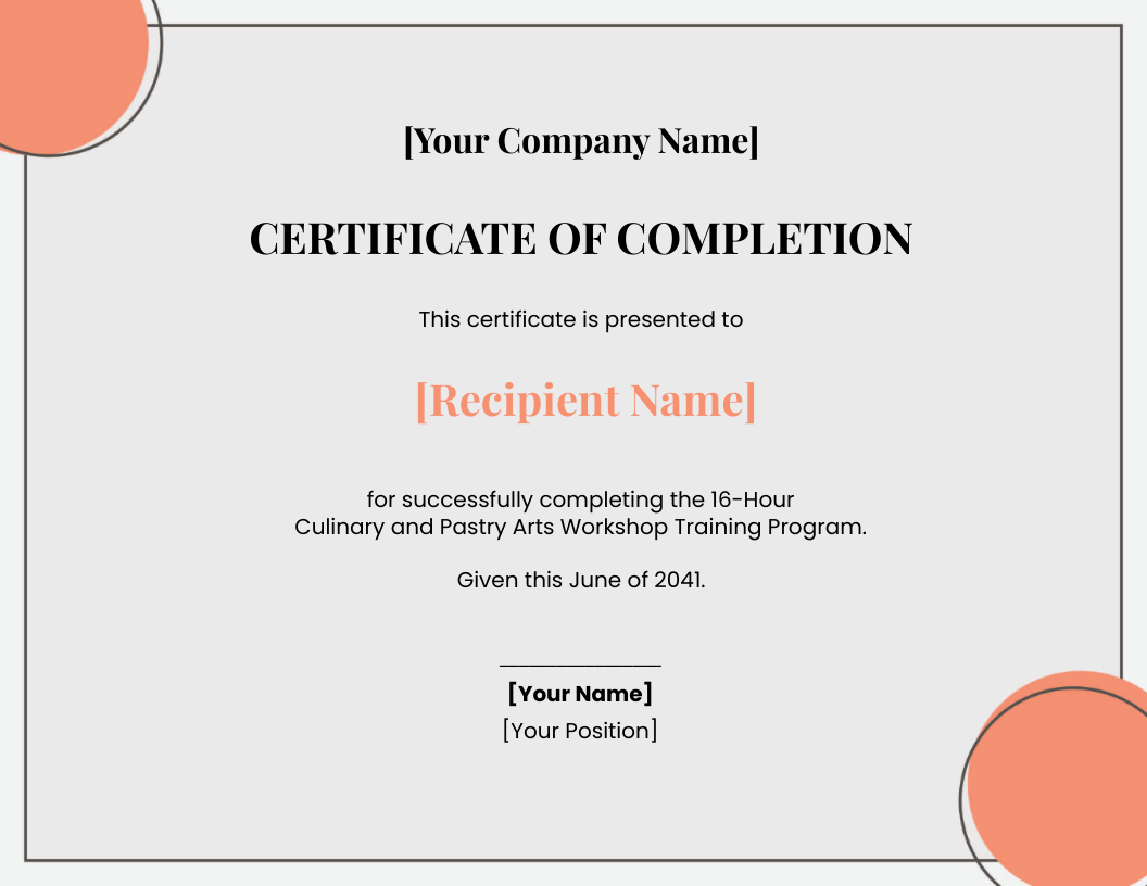 Workshop Training Certificate