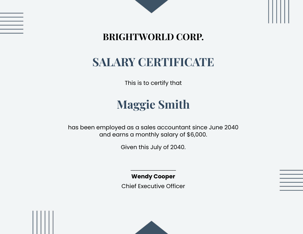 employment salary certificate
