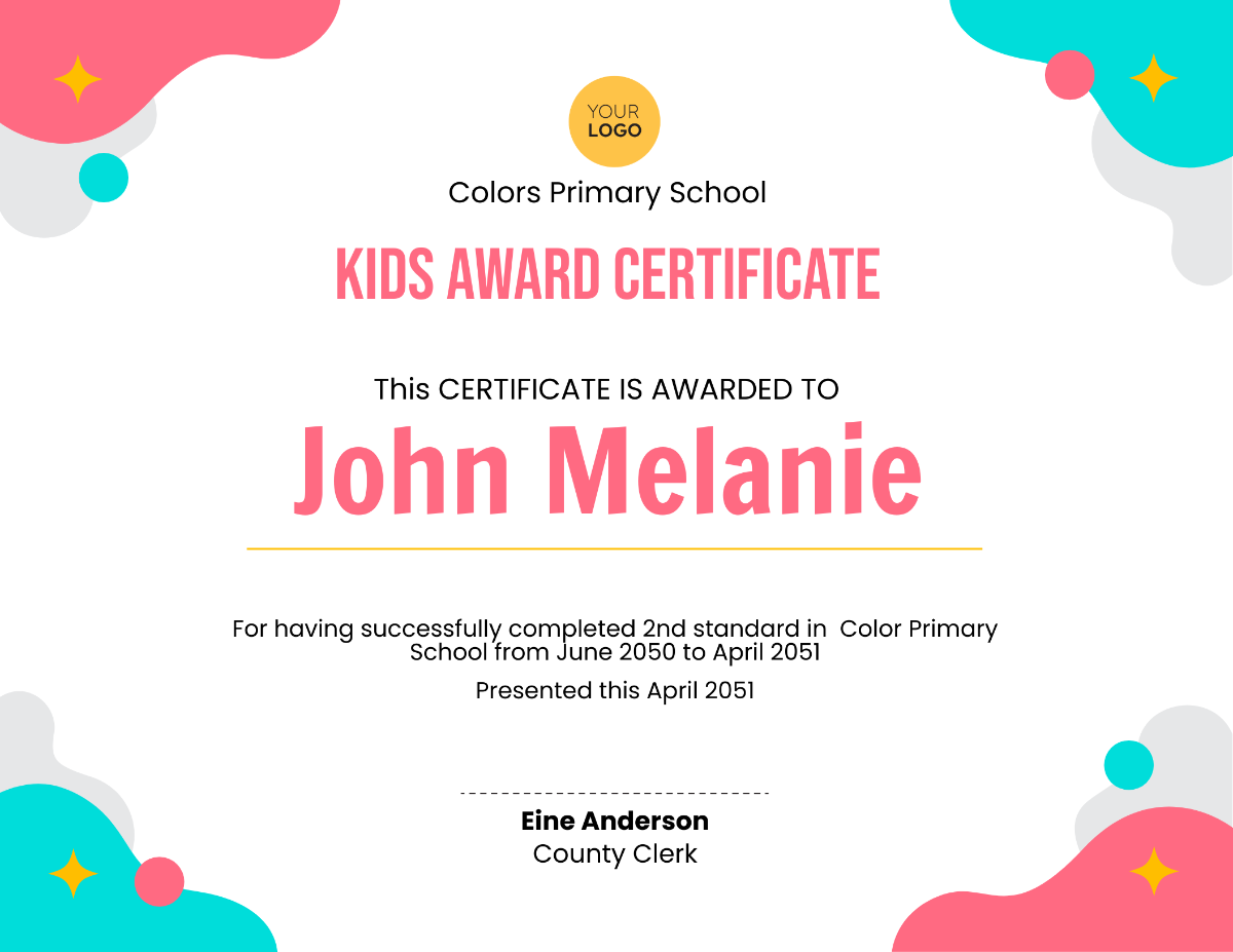 Free Certificate of Completion for Kids Template