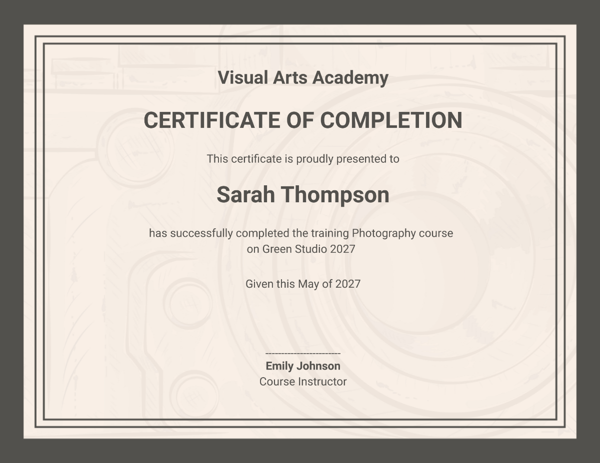 Photography Training Certificate
