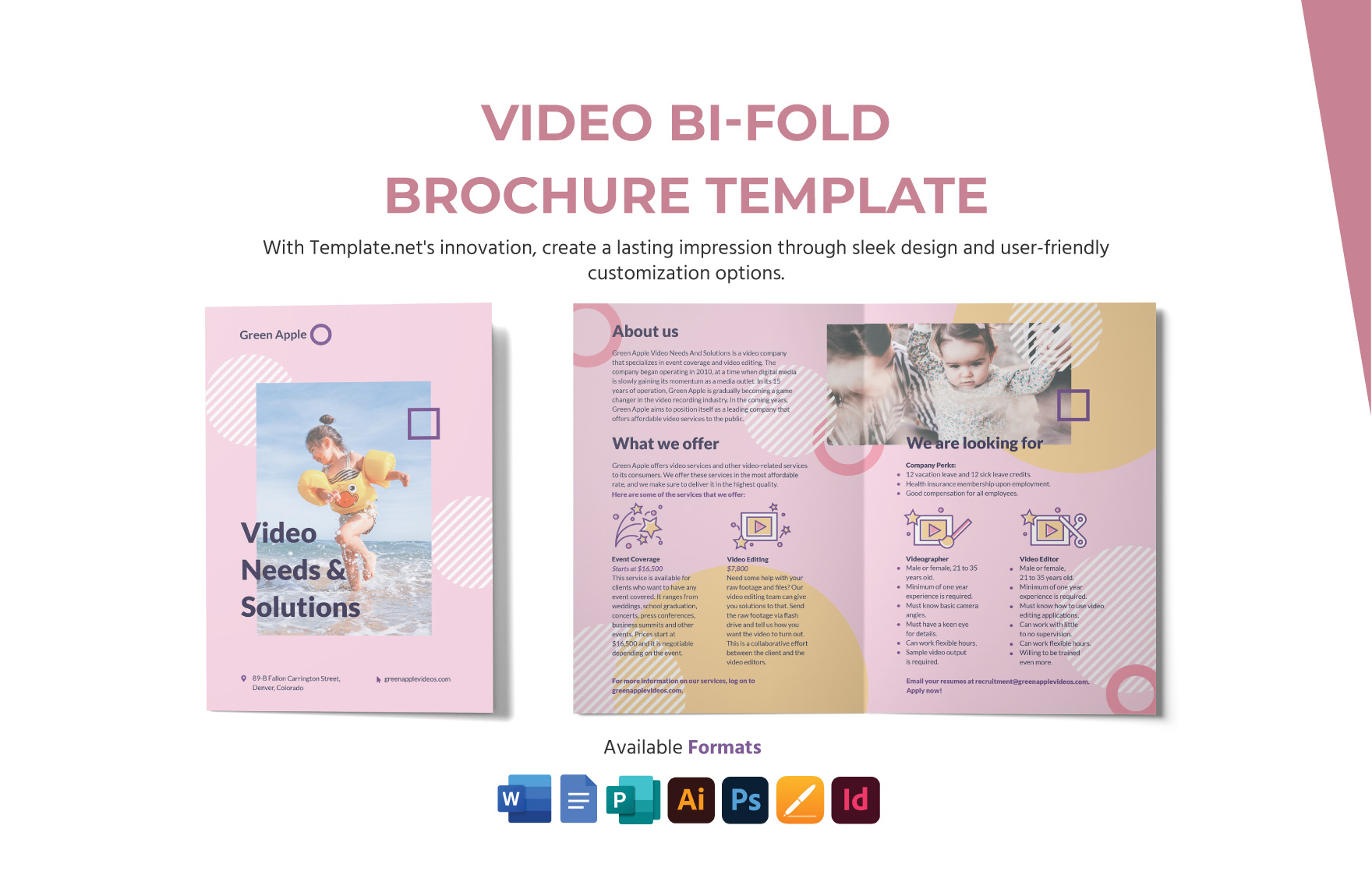 Video Bi-Fold Brochure Template in Word, Google Docs, Illustrator, PSD, Apple Pages, Publisher, InDesign