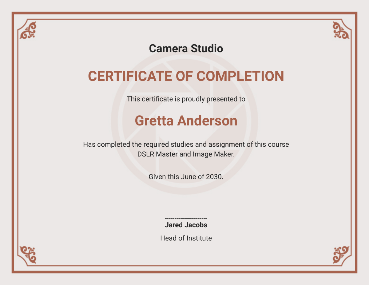 Photographer Photography Certificate