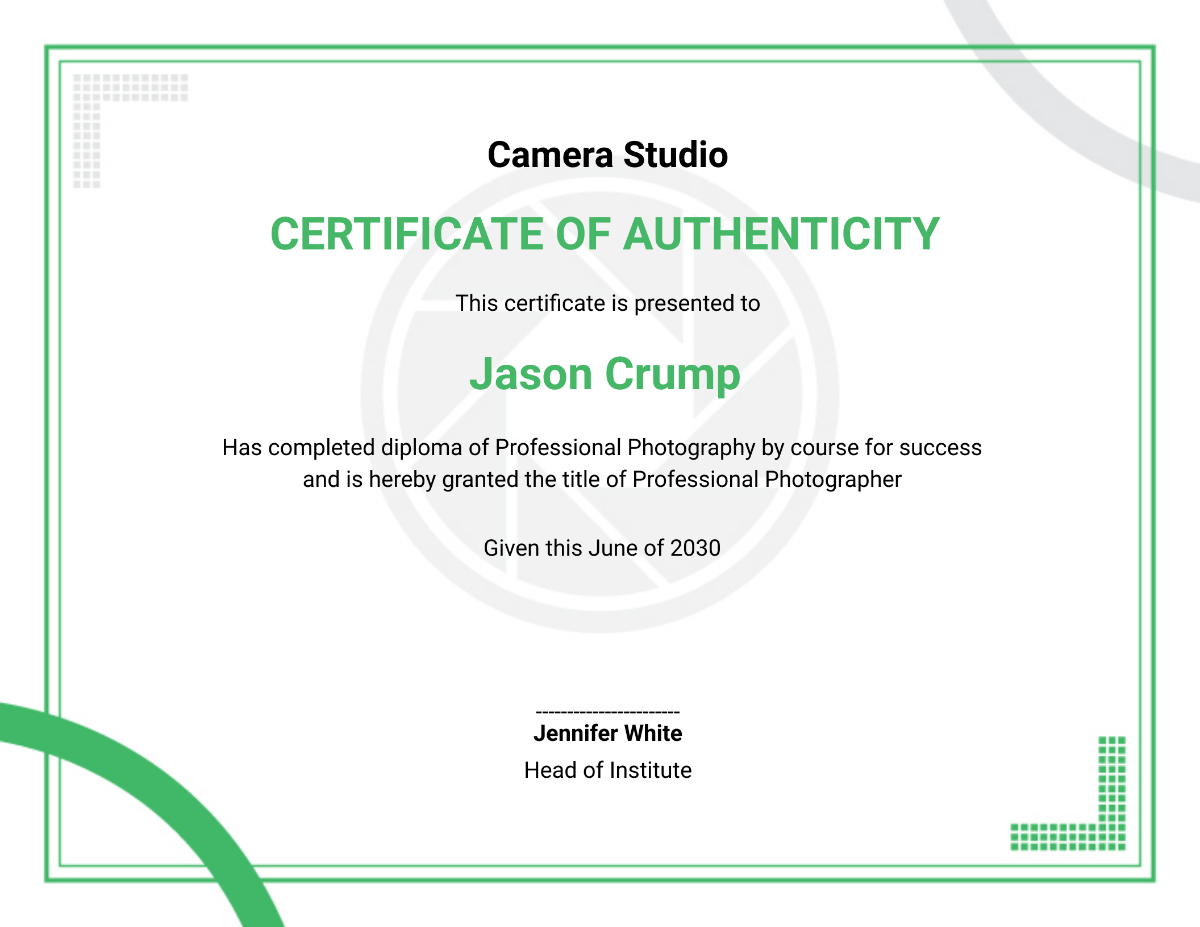 Certificate Of Authenticity Photography