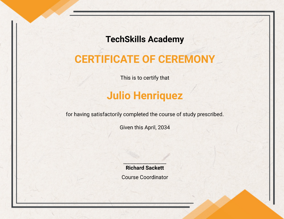 Editable Certificate of Training Ceremony College Graduate