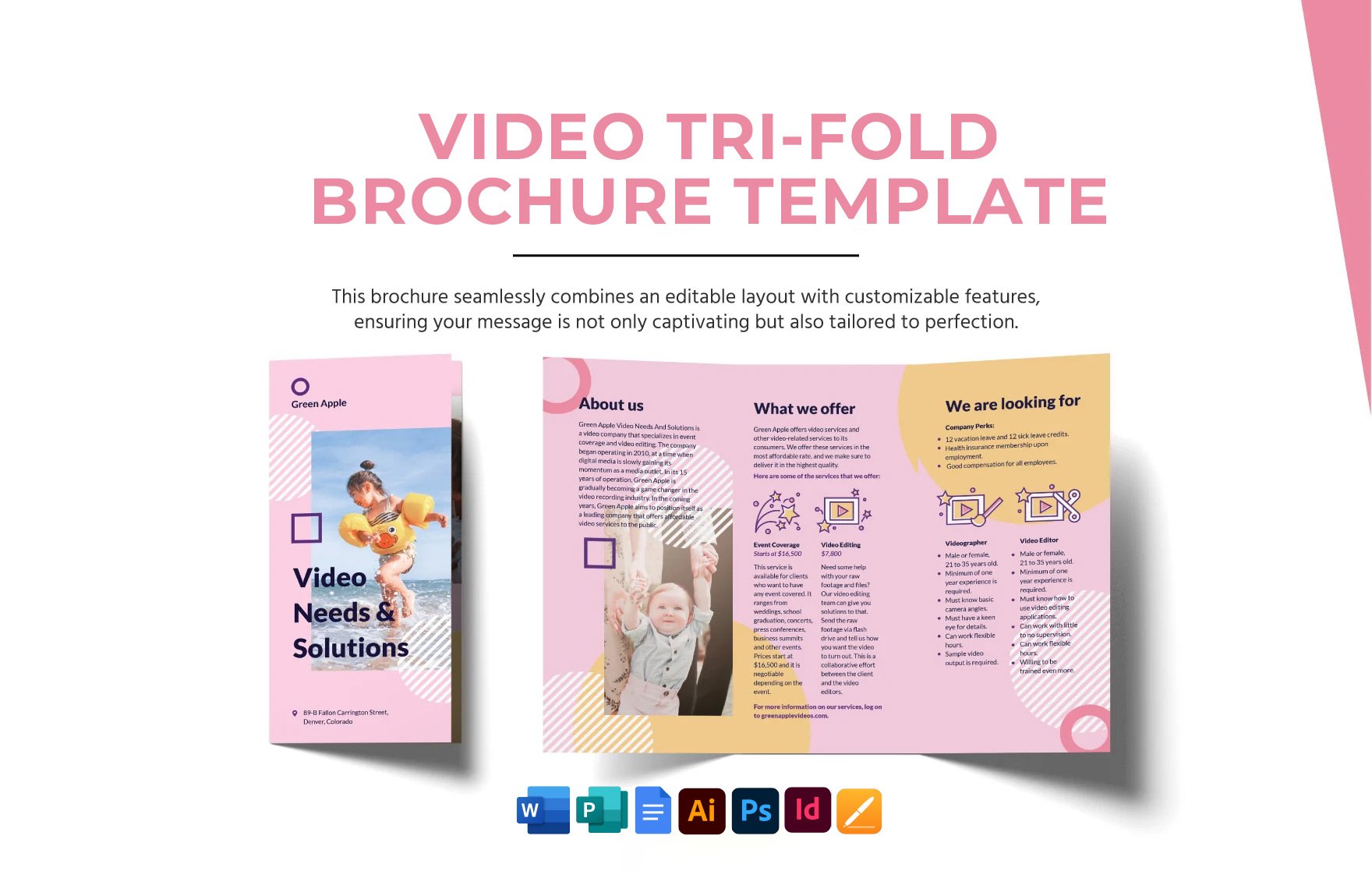 Video Tri-Fold Brochure Template in Word, Google Docs, Illustrator, PSD, Apple Pages, Publisher, InDesign