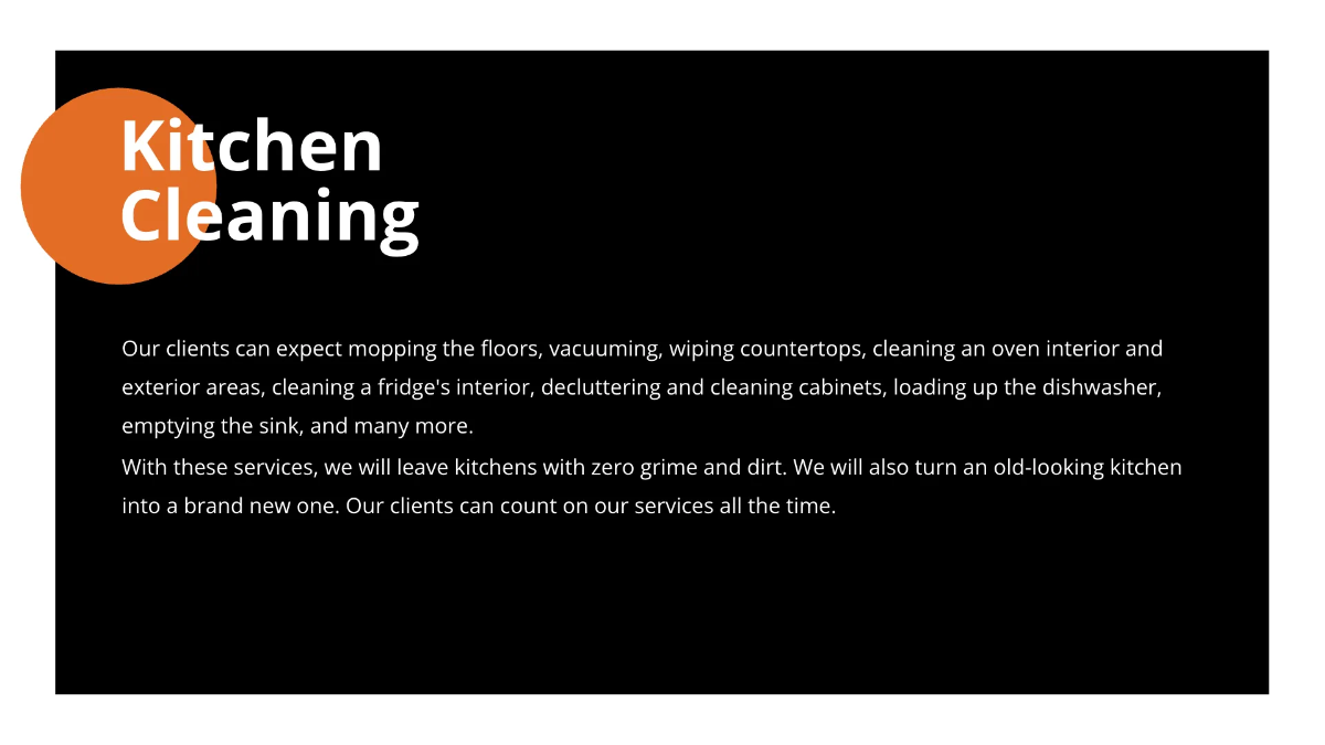 Free Sample Cleaning Services Presentation Template to Edit Online