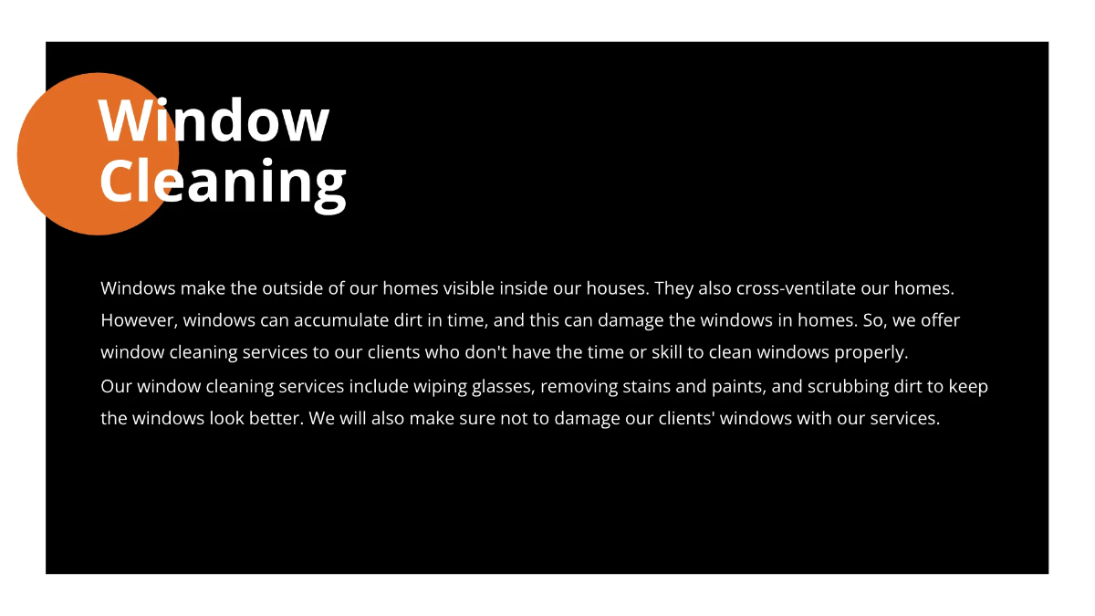 Free Sample Cleaning Services Presentation Template to Edit Online