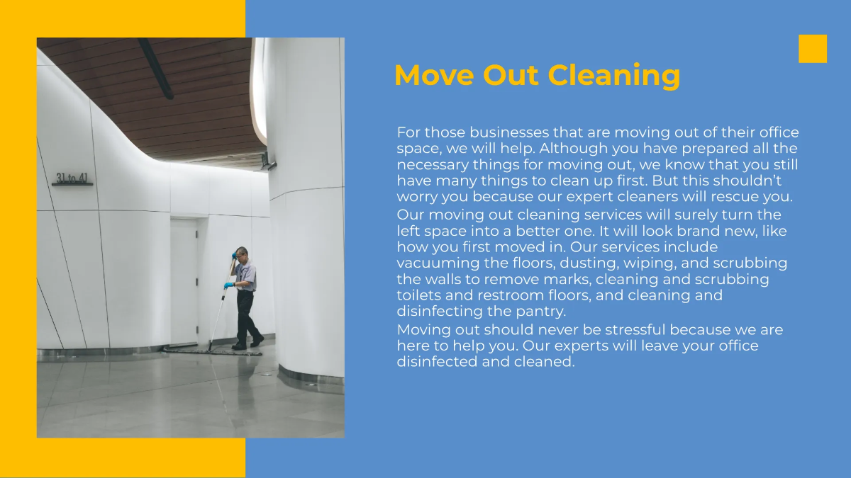 Free Office Cleaning Presentation Template to Edit Online