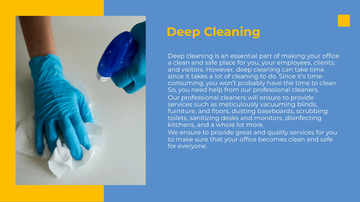 Free Office Cleaning Presentation Template to Edit Online