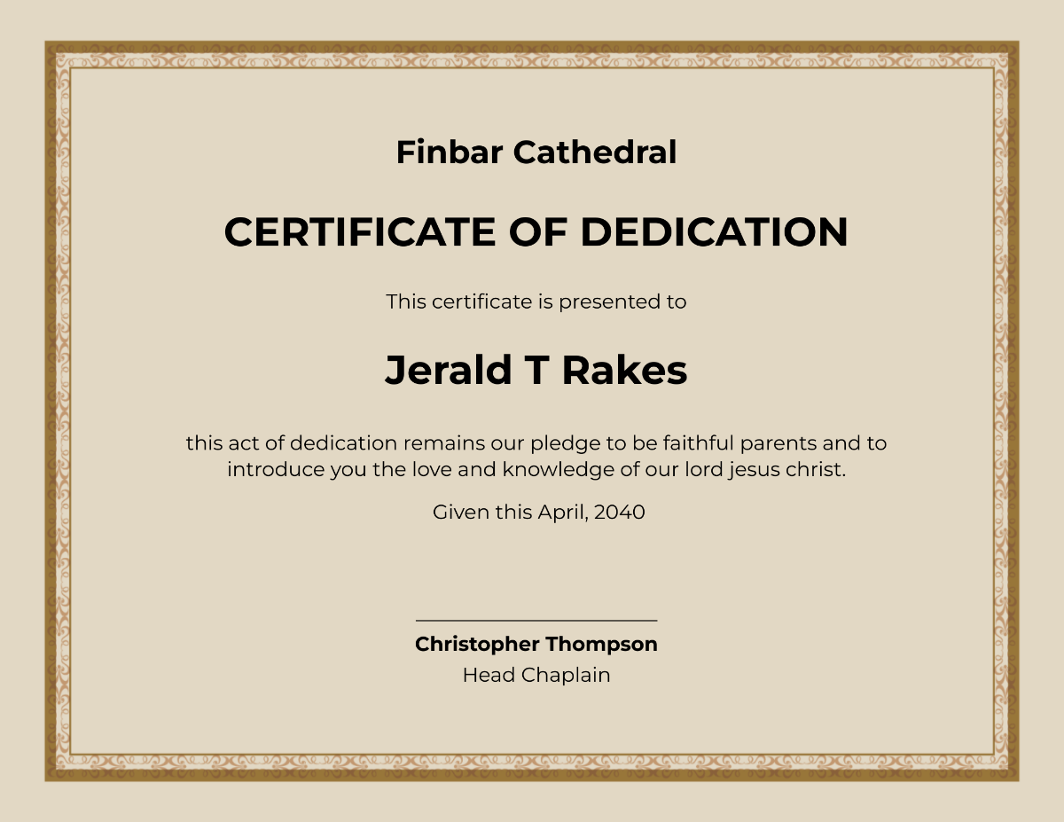 Church Certificate Of Dedication