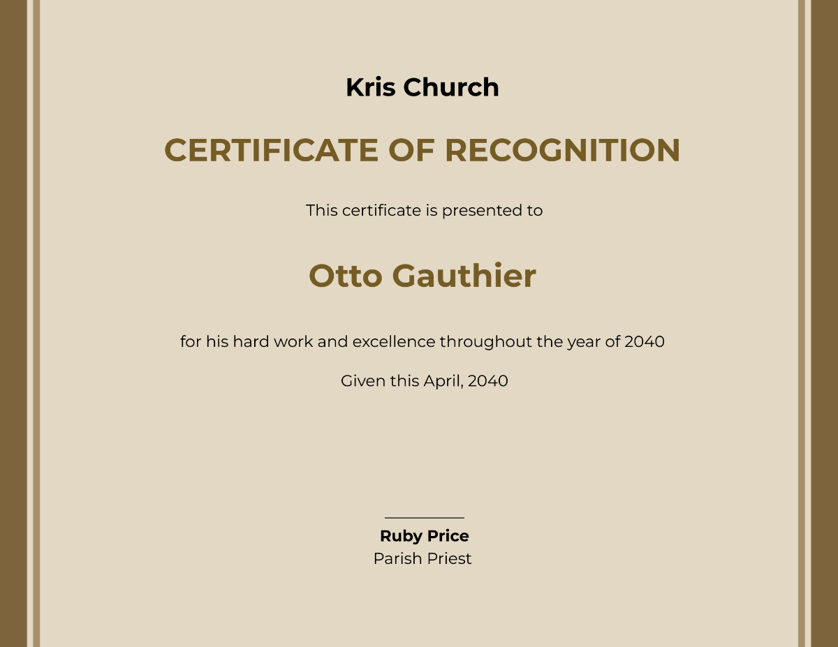 Recognition Church Certificate