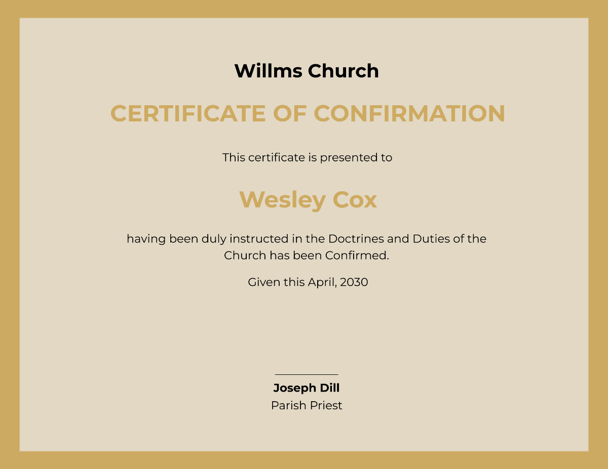 Confirmation Church Certificate