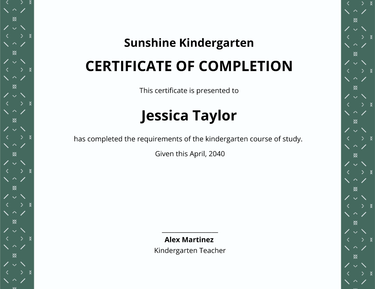 Kindergarten Certificate Of Completion