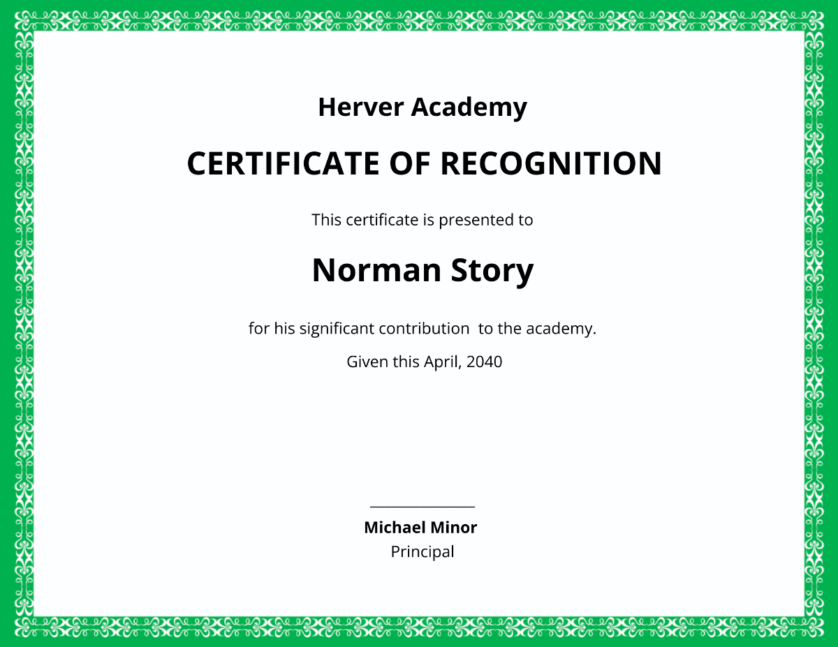 Certificate Of Recognition For Kindergarten