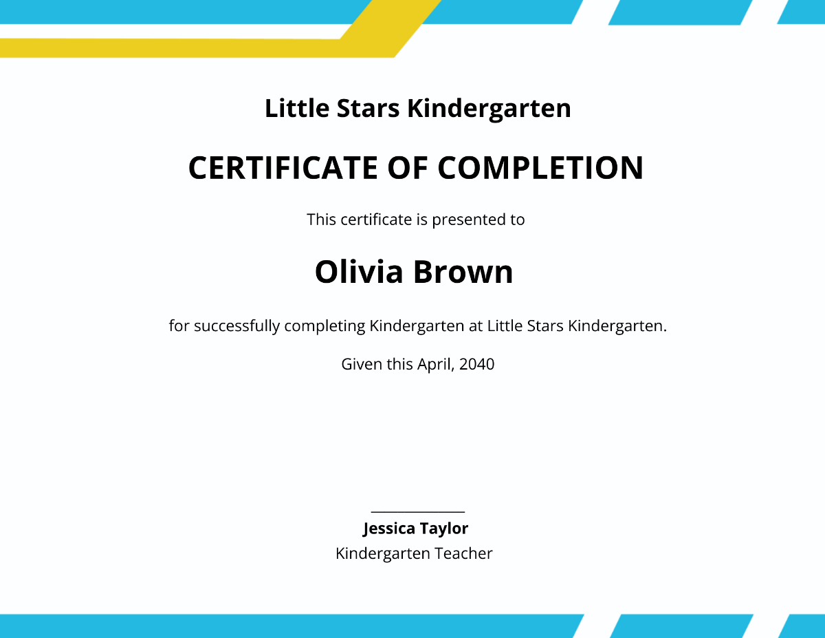 Kindergarten Completion Certificate