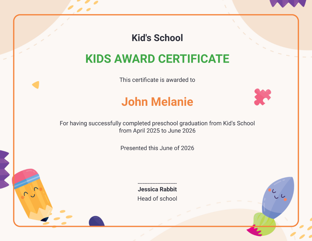 Free Kindergarten Graduation Ceremony Certificate Template