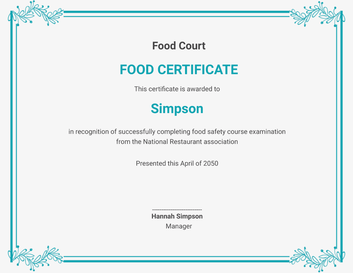 Food and Hygiene Certificate