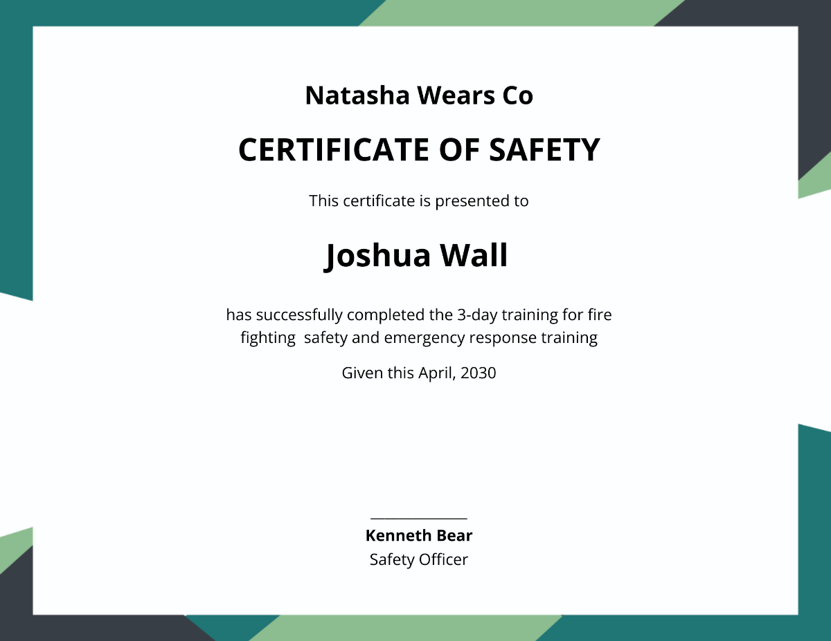Employee Safety Certificate