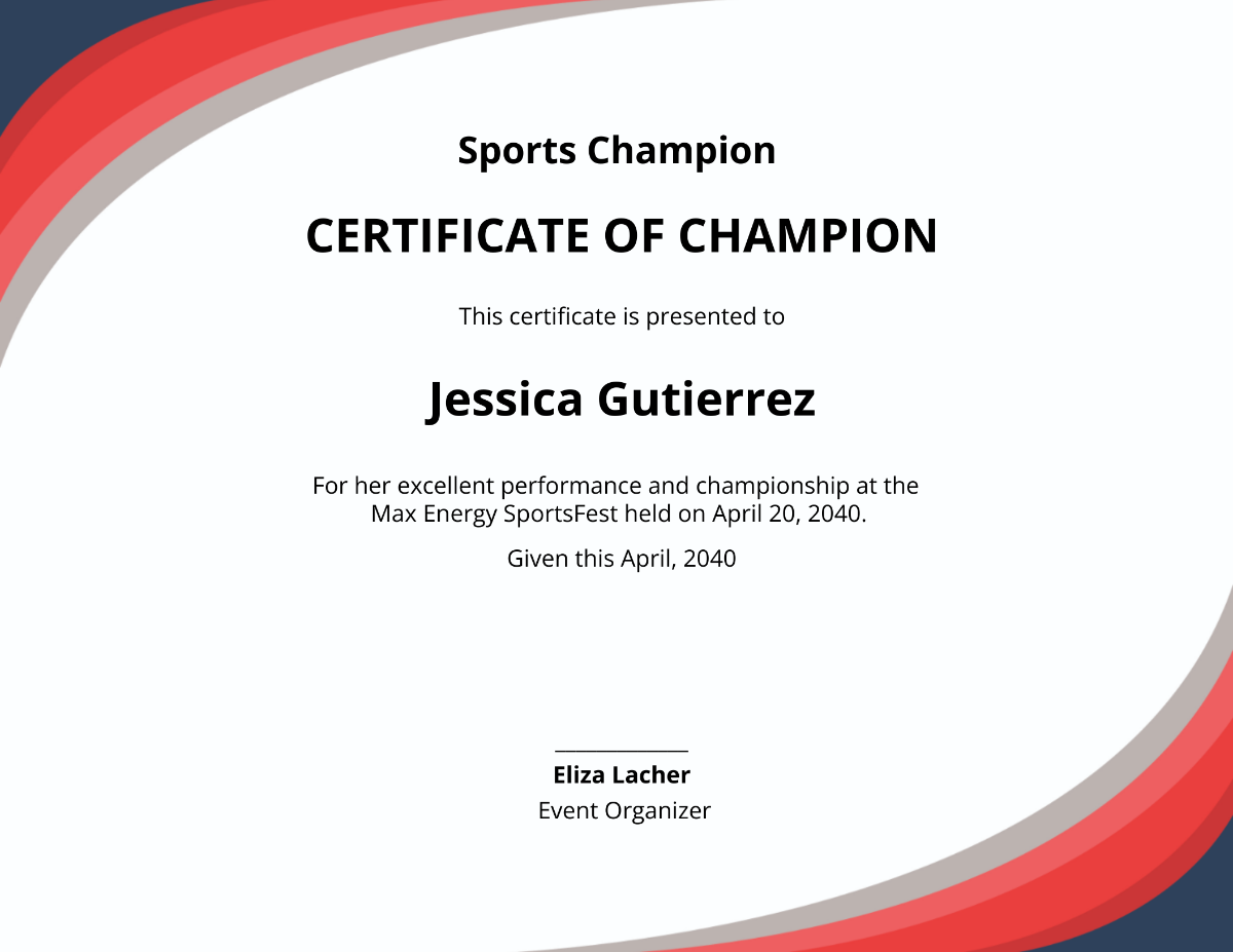 Champion Award Certificate