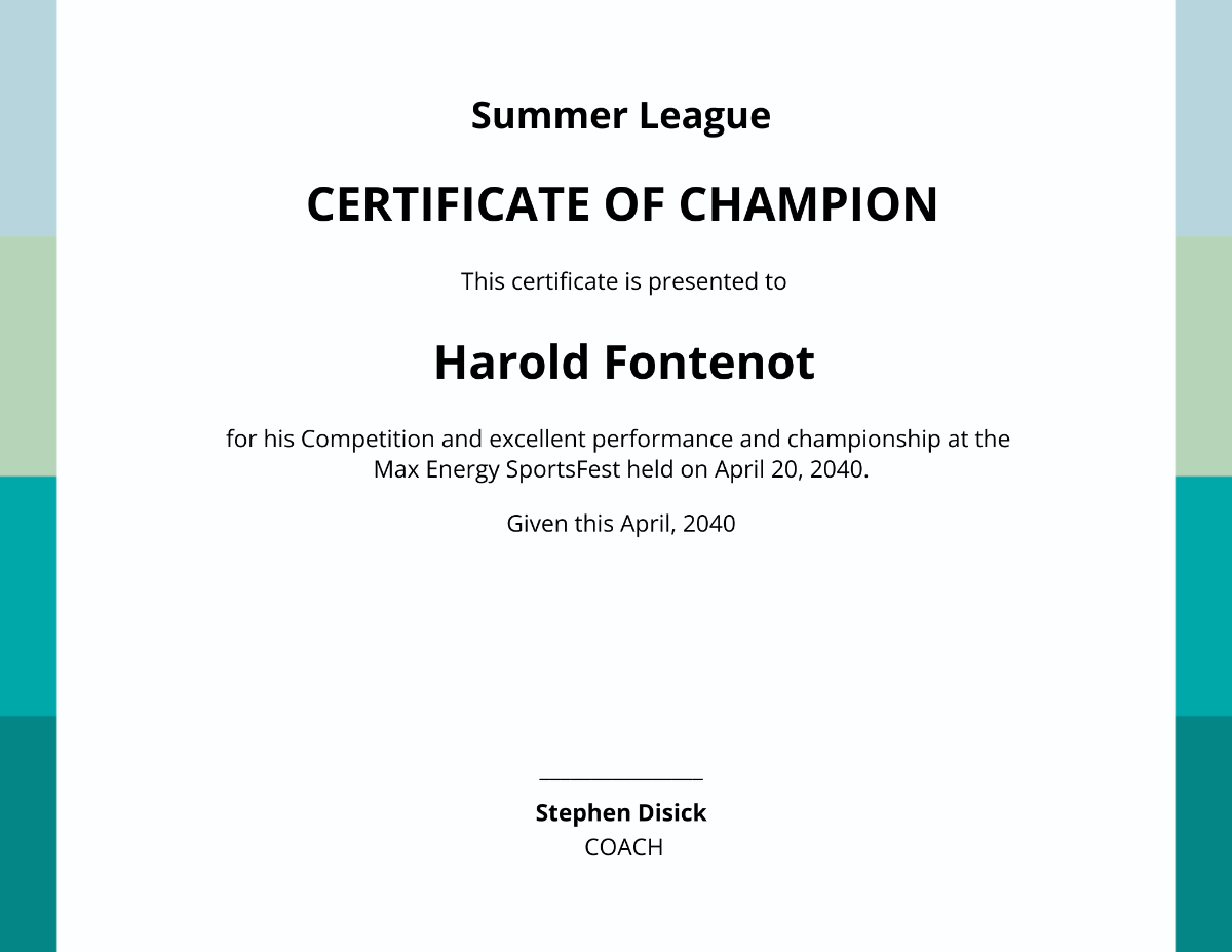Champion Certificate of Winning Competition