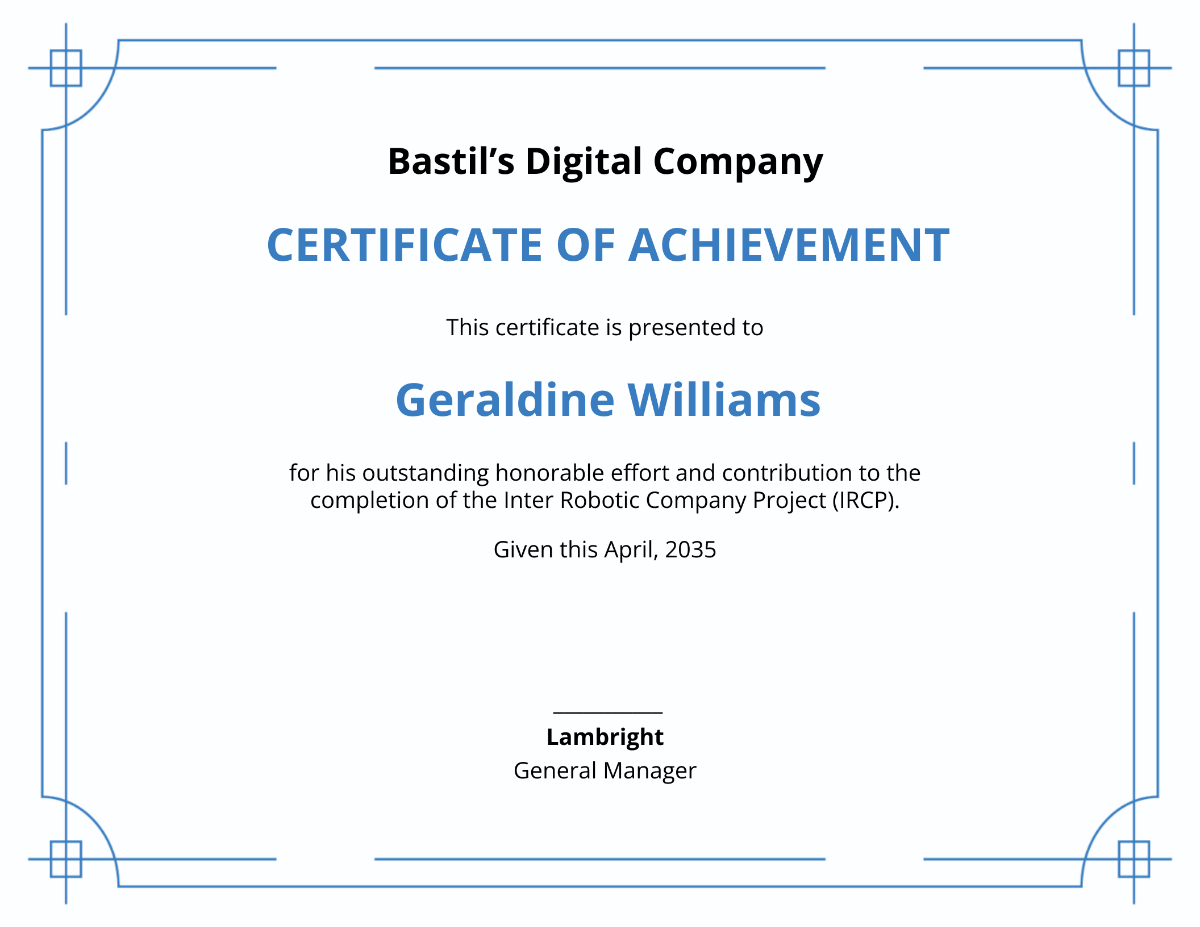Achievement Corporate Certificate
