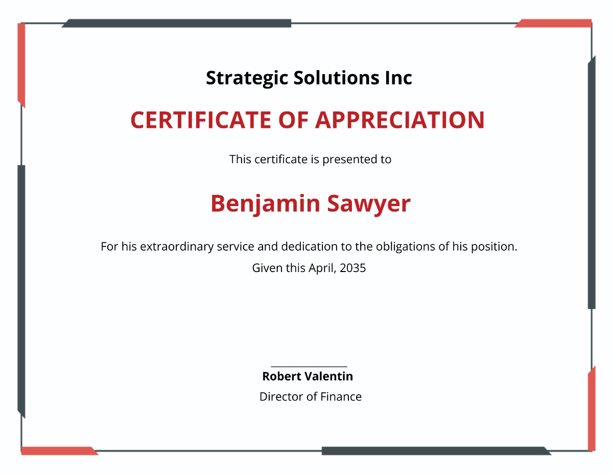 Corporate Appreciation Certificate