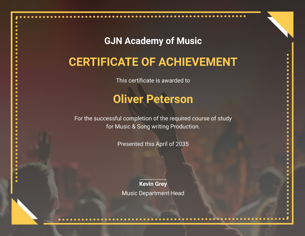 Editable Music Achievement Certificate