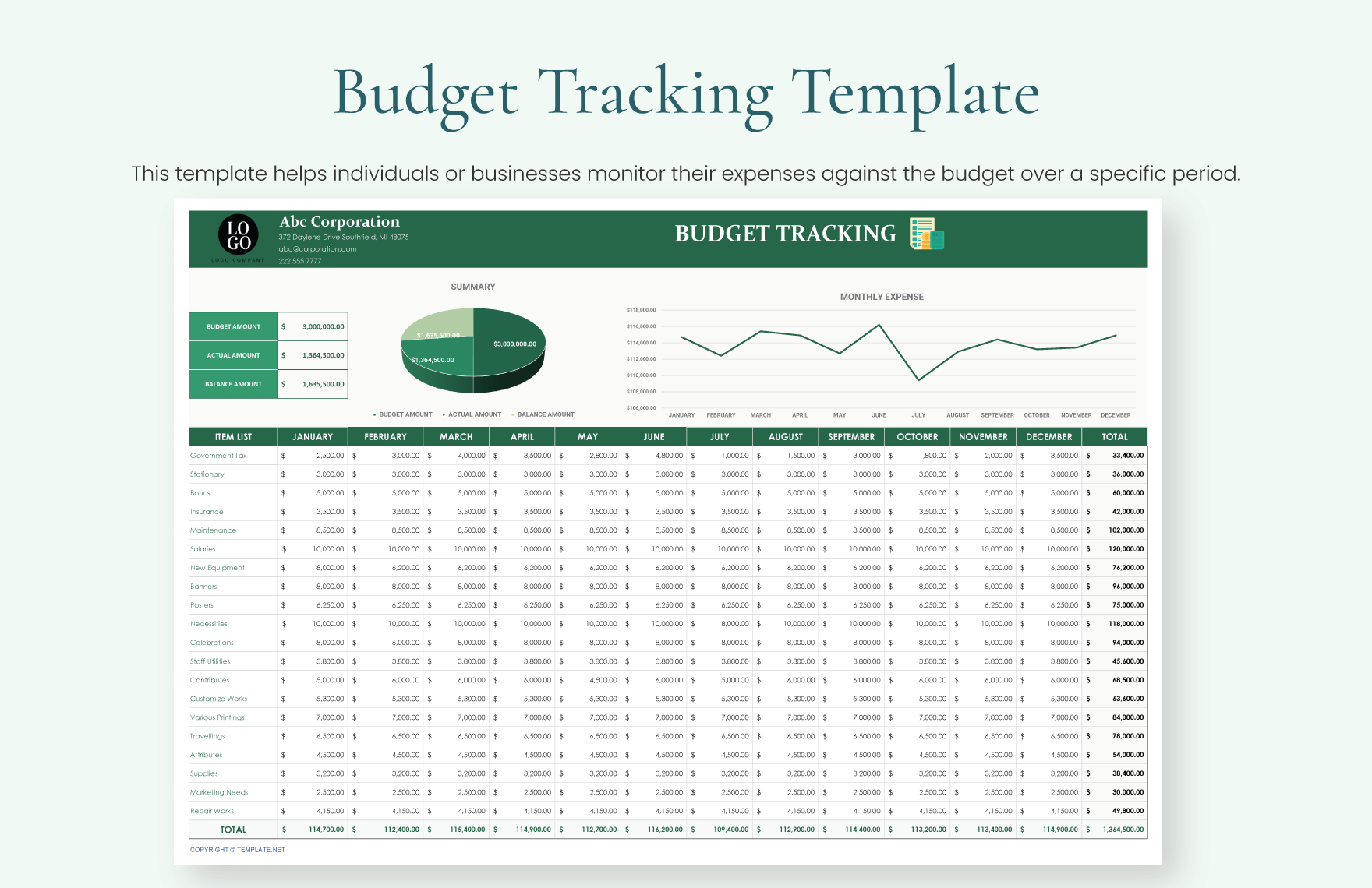 Budget Tracking Template