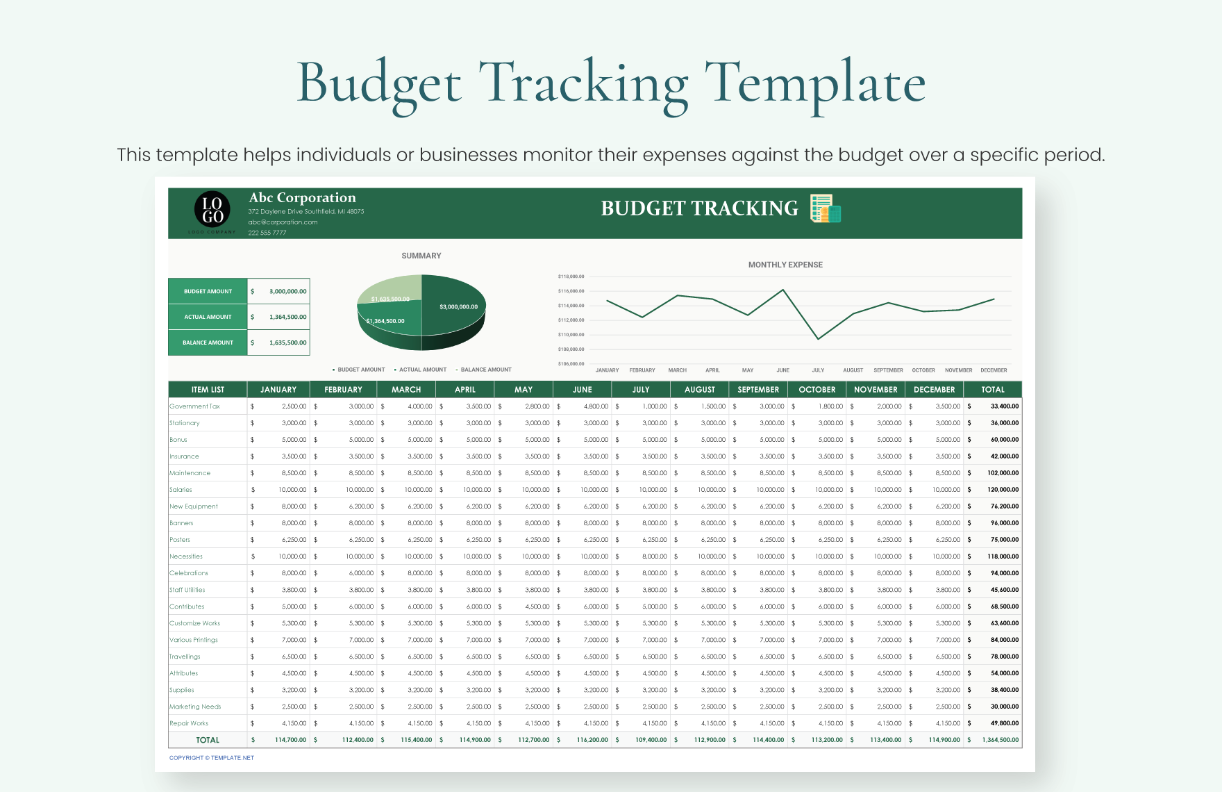 Budget Tracking Template in Google Docs, Word, Pages, Apple Numbers, PDF, Google Sheets, Excel - Download | Template.net