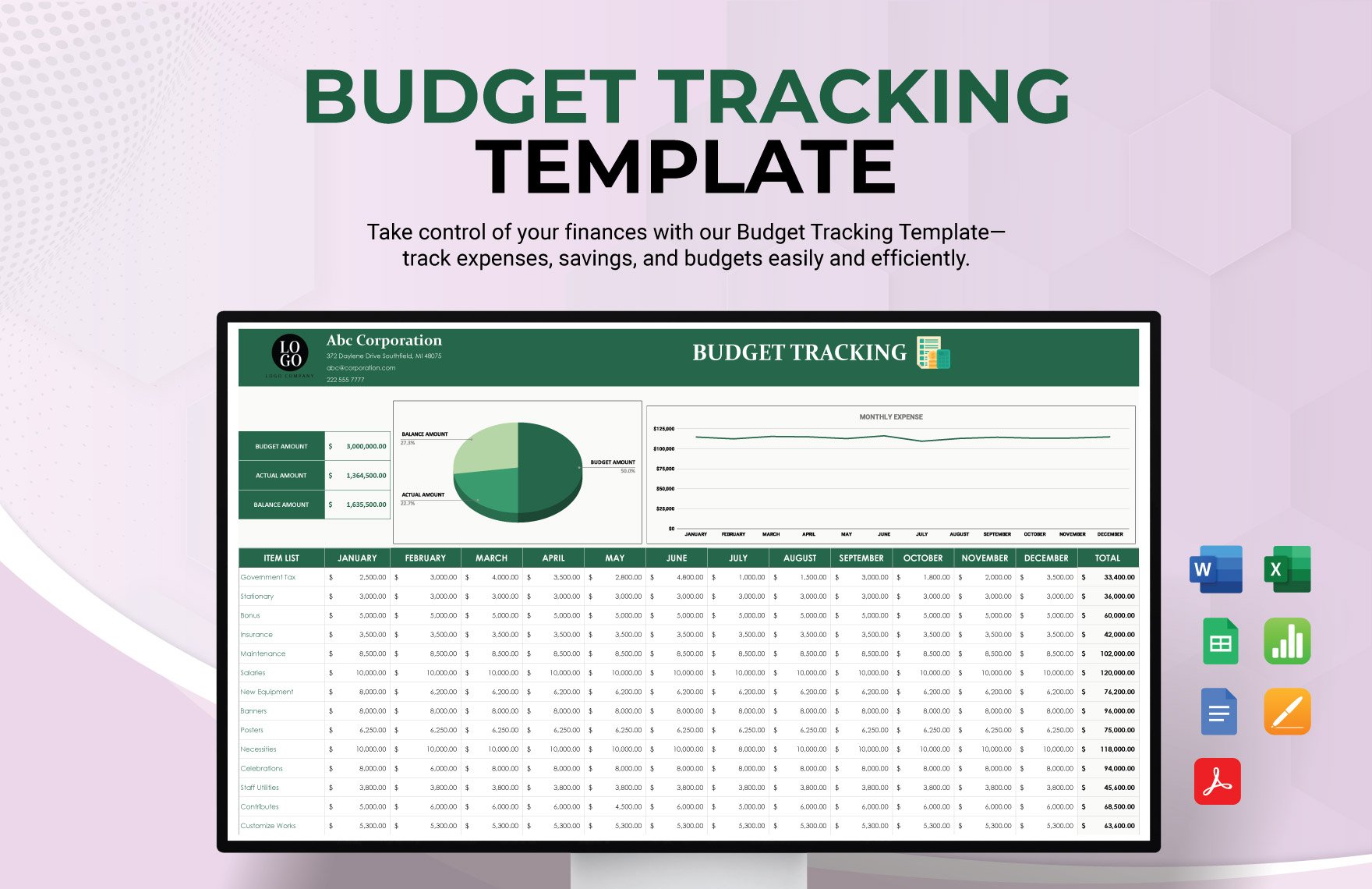 Budget Tracking Template in Word, Google Docs, Excel, PDF, Google Sheets, Apple Pages, Apple Numbers