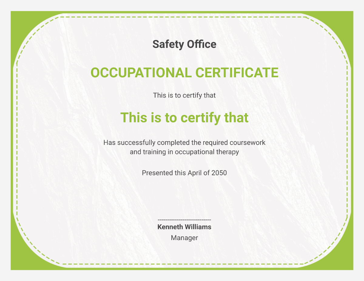 Occupational Health and Safety Care Certificate