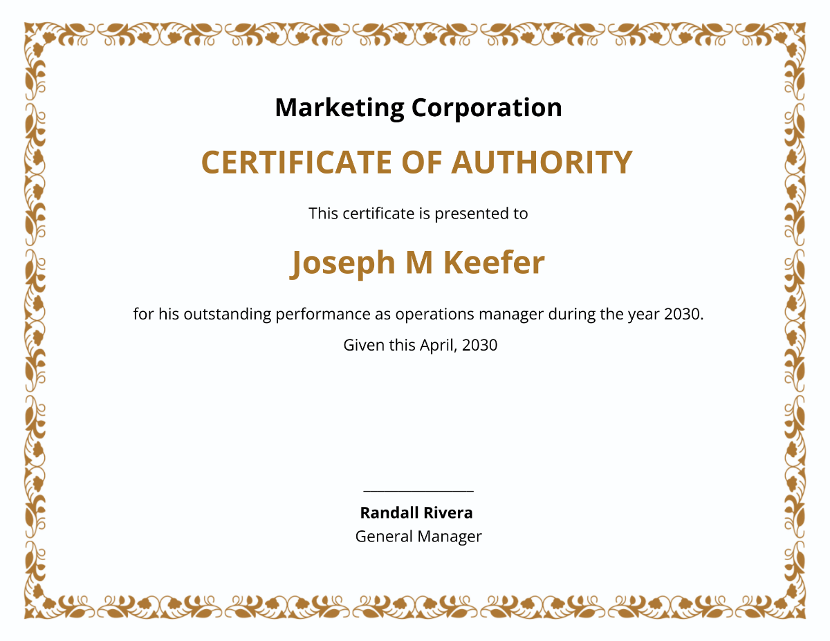 Corporate Certificate Of Authority