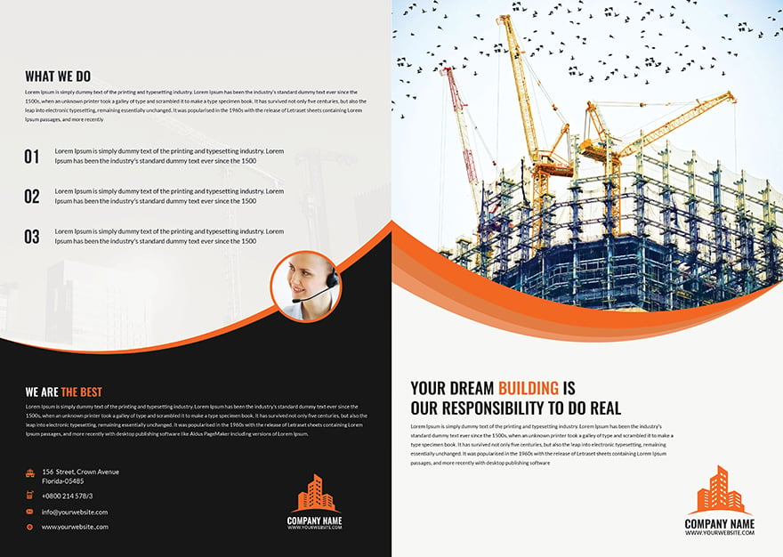 Free Construction Company BiFold Brochure Template