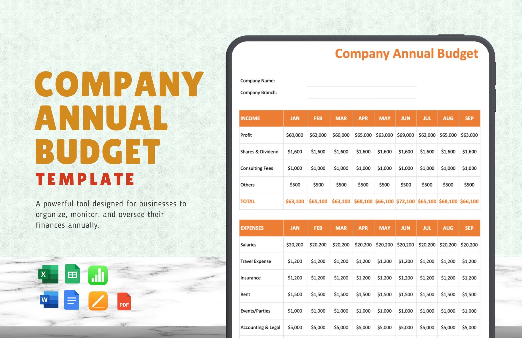 Company Annual Budget Template in Word, Google Docs, Excel, PDF, Google Sheets, Apple Pages, Apple Numbers